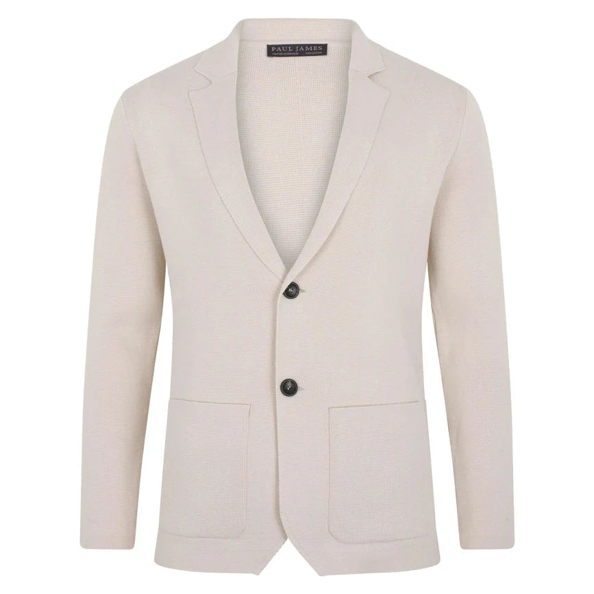 Mens Midweight Cotton Deconstructed Knitted Blazer Ecru