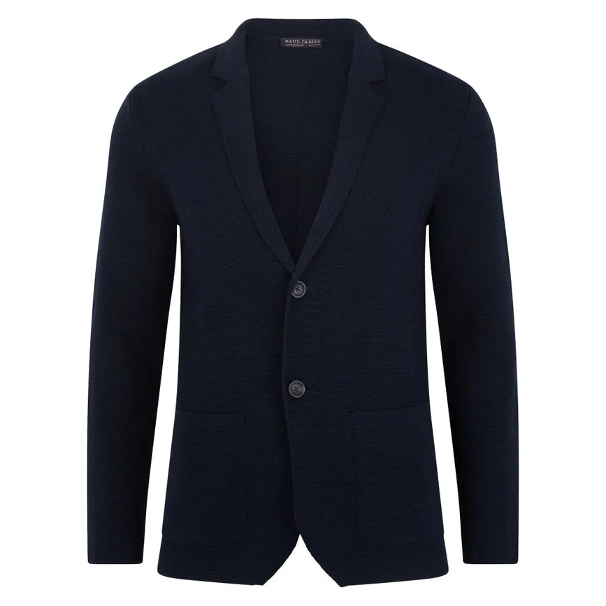 Mens Midweight Cotton Deconstructed Knitted Blazer Navy