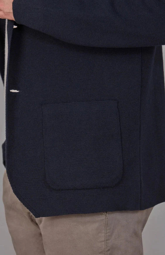 Mens Midweight Cotton Deconstructed Knitted Blazer Navy