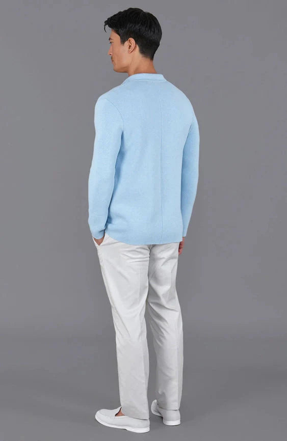 Mens Midweight Cotton Deconstructed Knitted Blazer Pale Blue