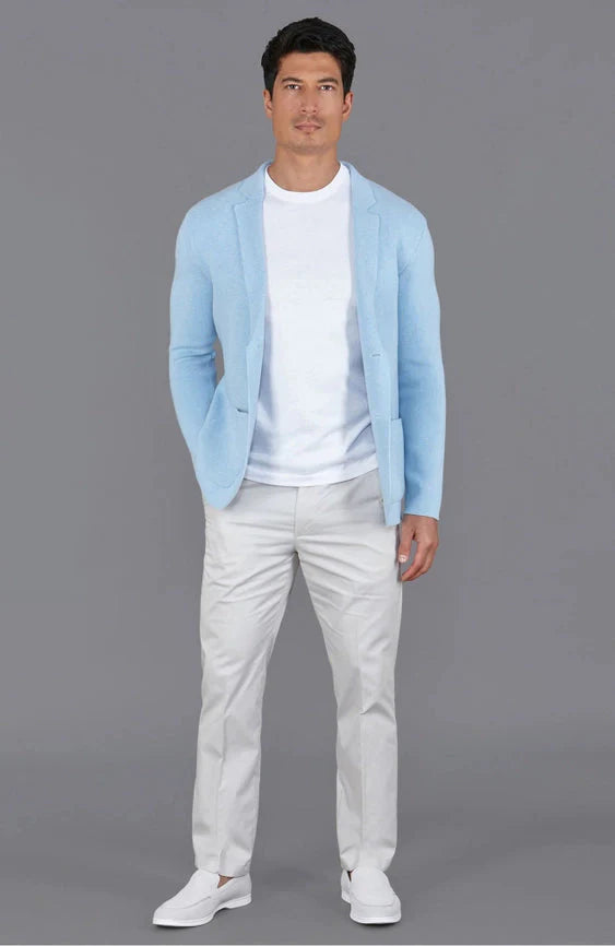 Mens Midweight Cotton Deconstructed Knitted Blazer Pale Blue
