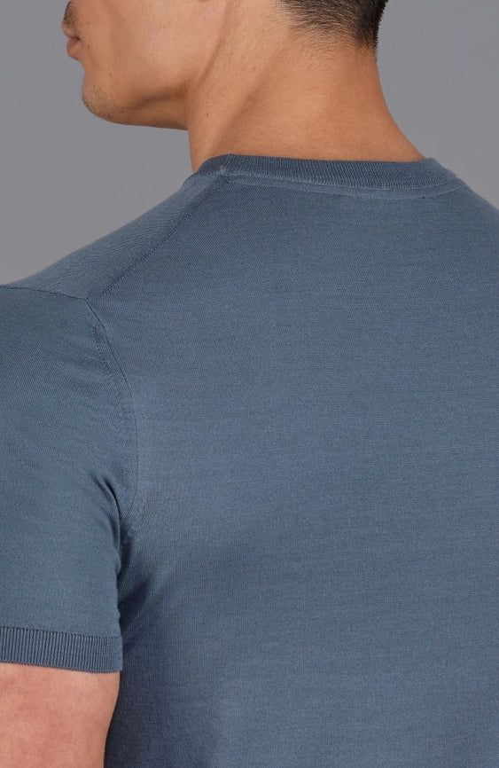 Mens Superfine Mercerised Cotton Knitted T-Shirt Steel Blue