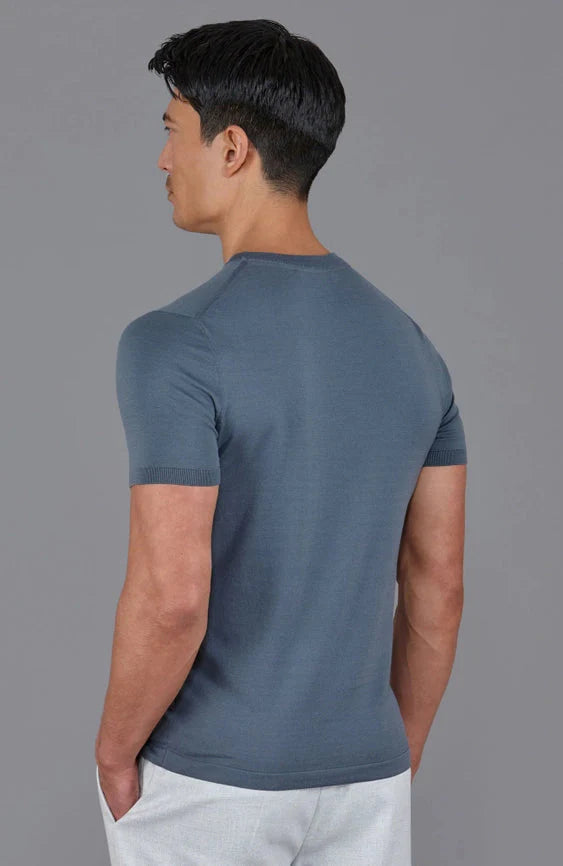 Mens Superfine Mercerised Cotton Knitted T-Shirt Steel Blue