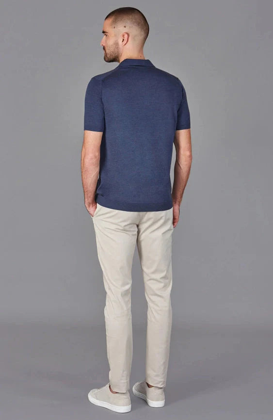 Mens Superfine Merino Silk Buttonless Polo Shirt  Slate Blue