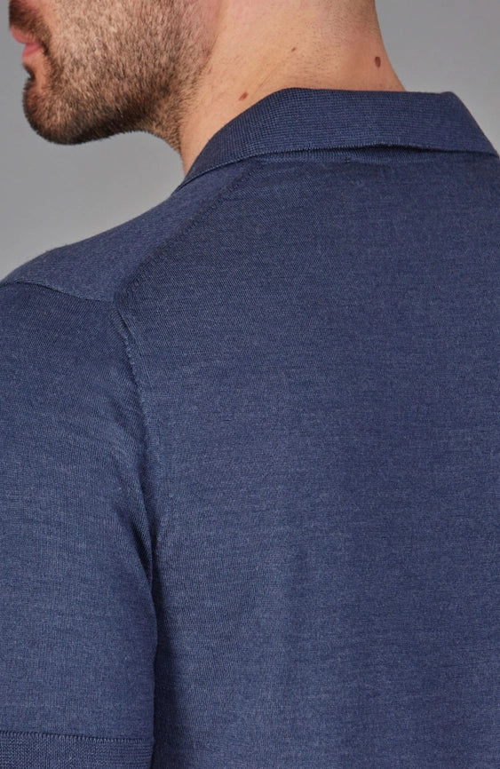 Mens Superfine Merino Silk Buttonless Polo Shirt  Slate Blue