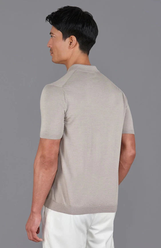 Mens Superfine Merino Silk Buttonless Polo Shirt Taupe