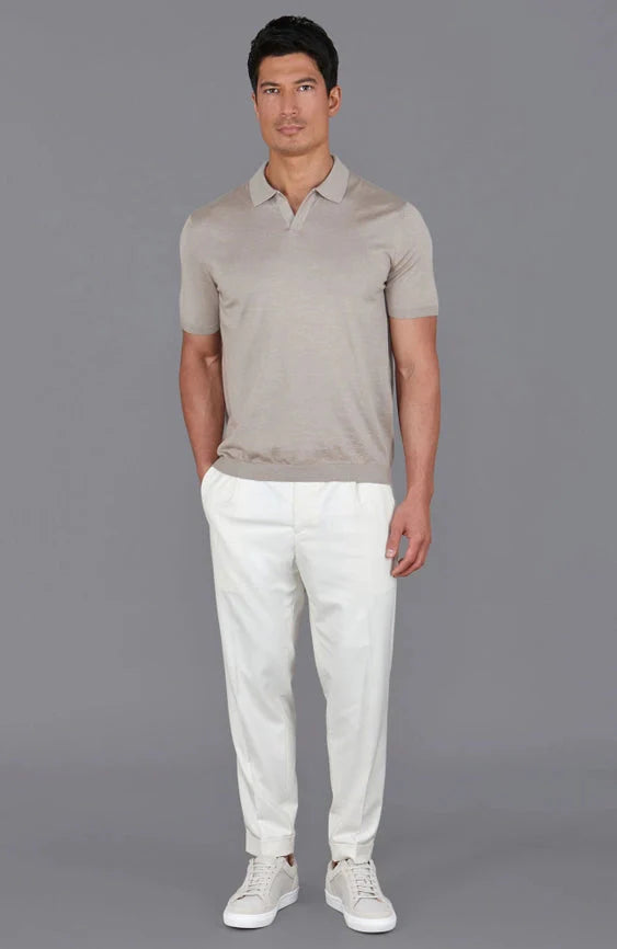 Mens Superfine Merino Silk Buttonless Polo Shirt Taupe
