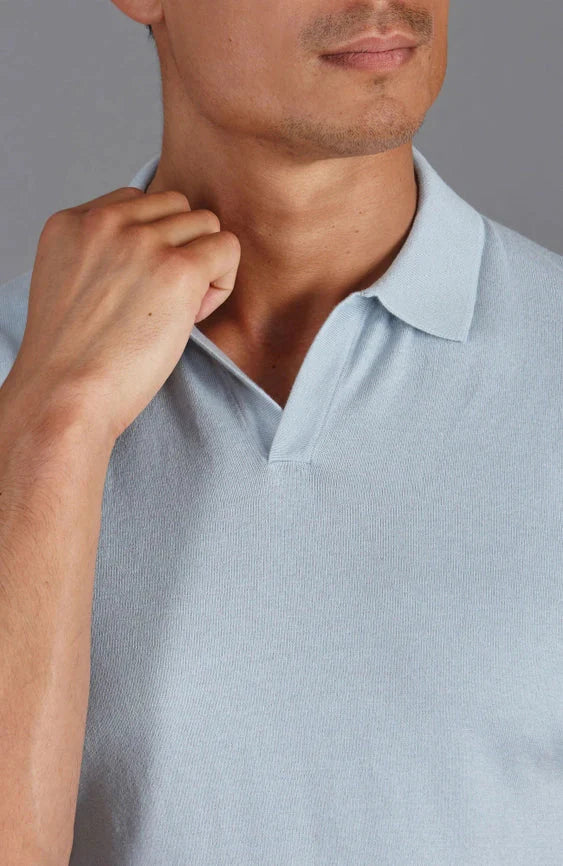 Mens Ultra Fine Cotton Buttonless Polo Shirt  Chalk Blue