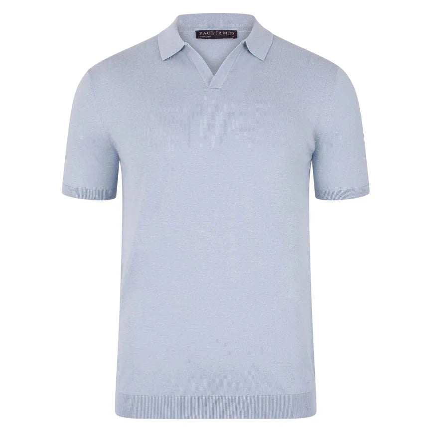 Mens Ultra Fine Cotton Buttonless Polo Shirt  Chalk Blue