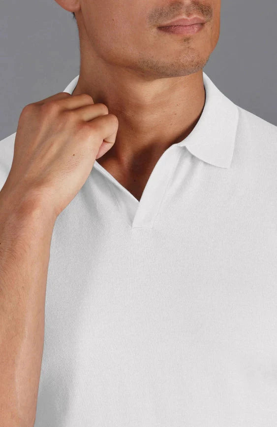 Mens Ultra Fine Cotton Buttonless Polo Shirt White