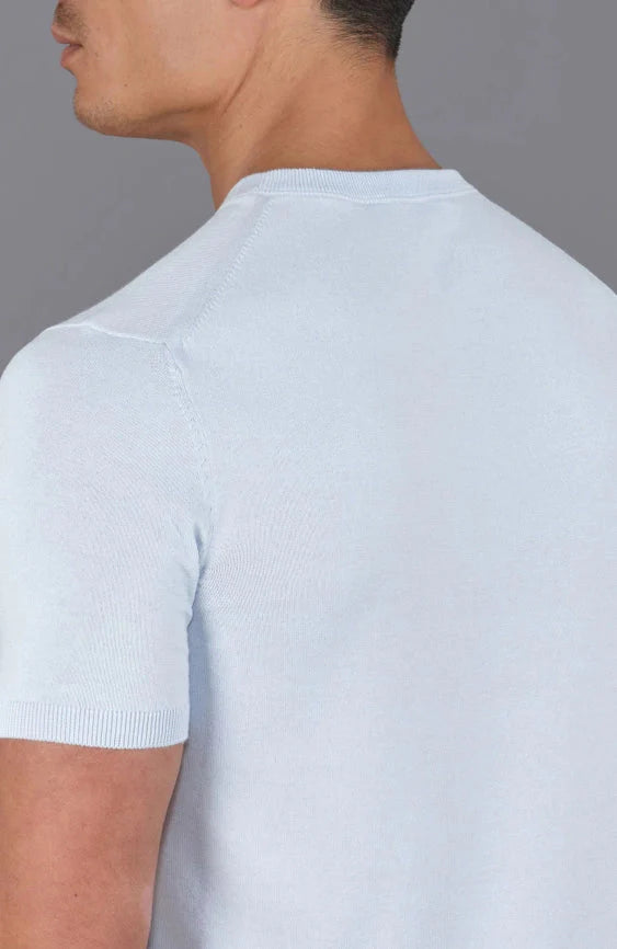 Mens Ultra Fine Cotton Knitted Pocket T-Shirt Pale Blue