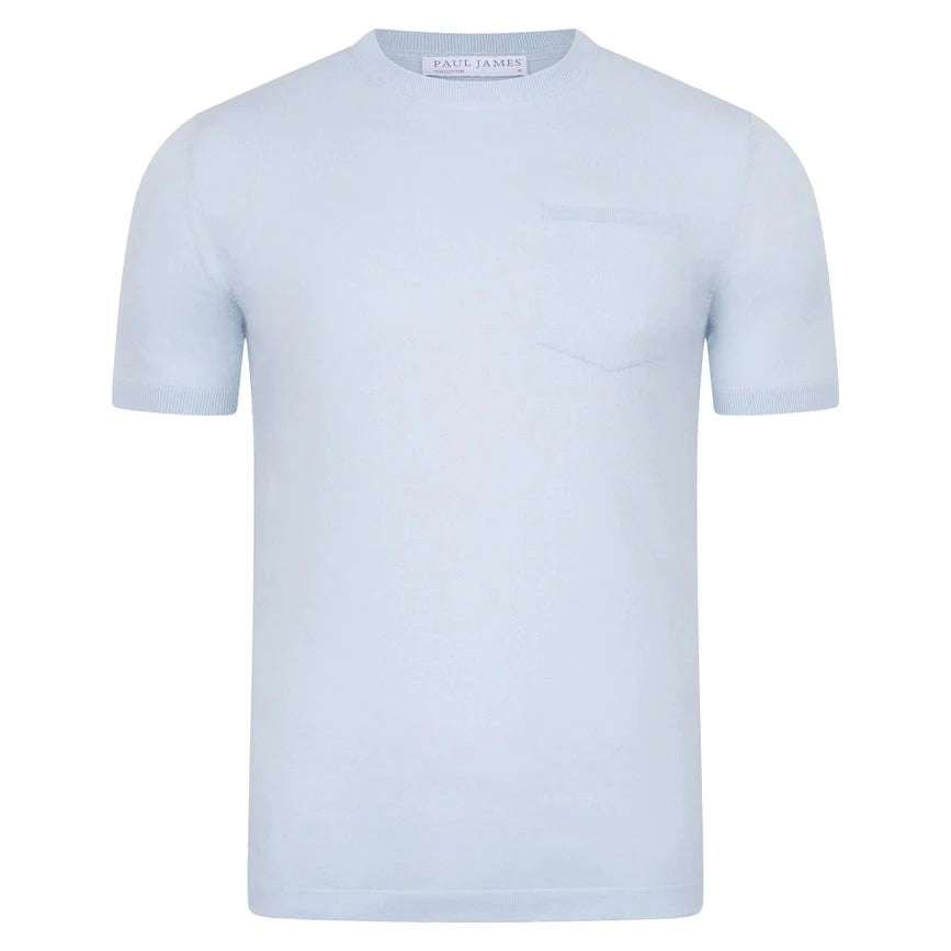 Mens Ultra Fine Cotton Knitted Pocket T-Shirt Pale Blue