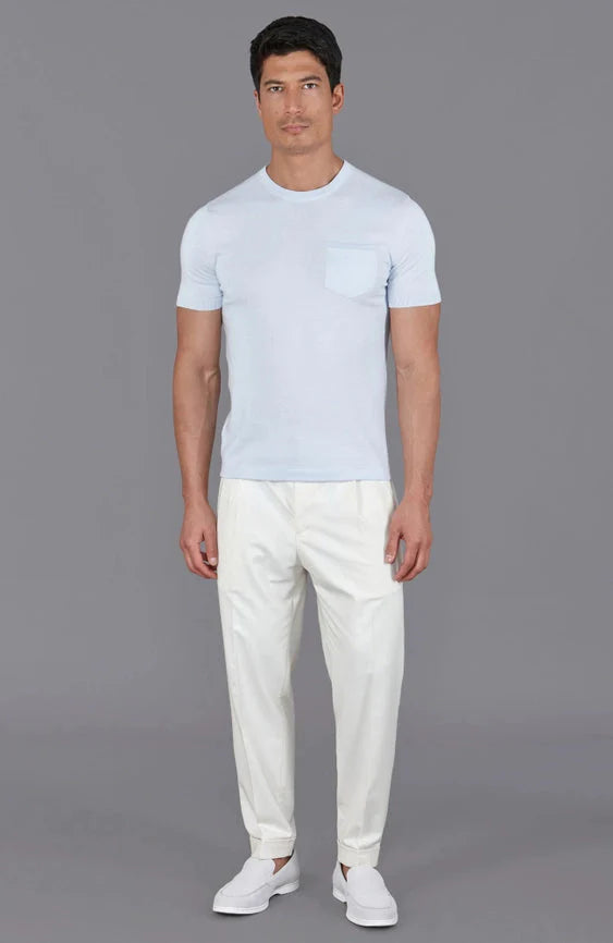 Mens Ultra Fine Cotton Knitted Pocket T-Shirt Pale Blue