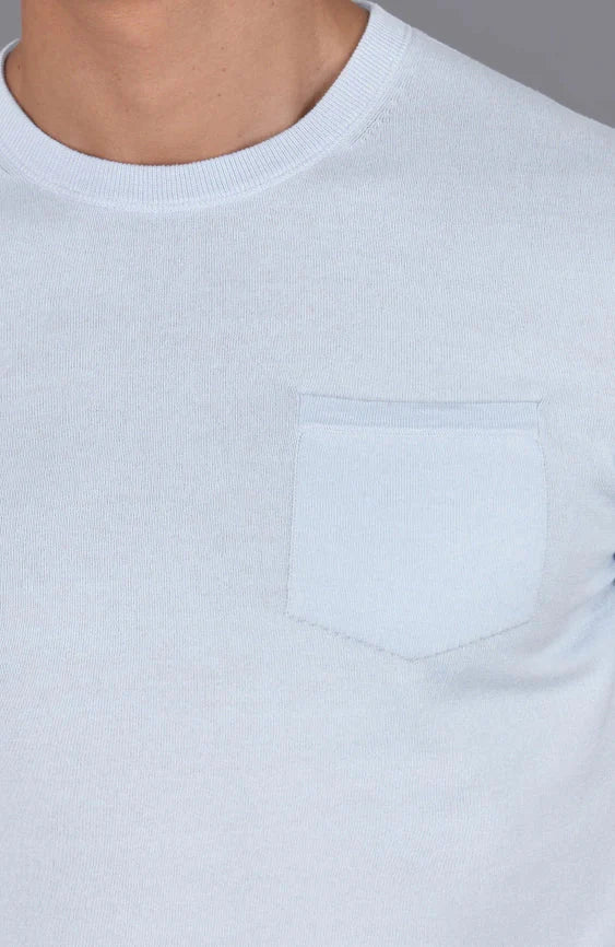 Mens Ultra Fine Cotton Knitted Pocket T-Shirt Pale Blue