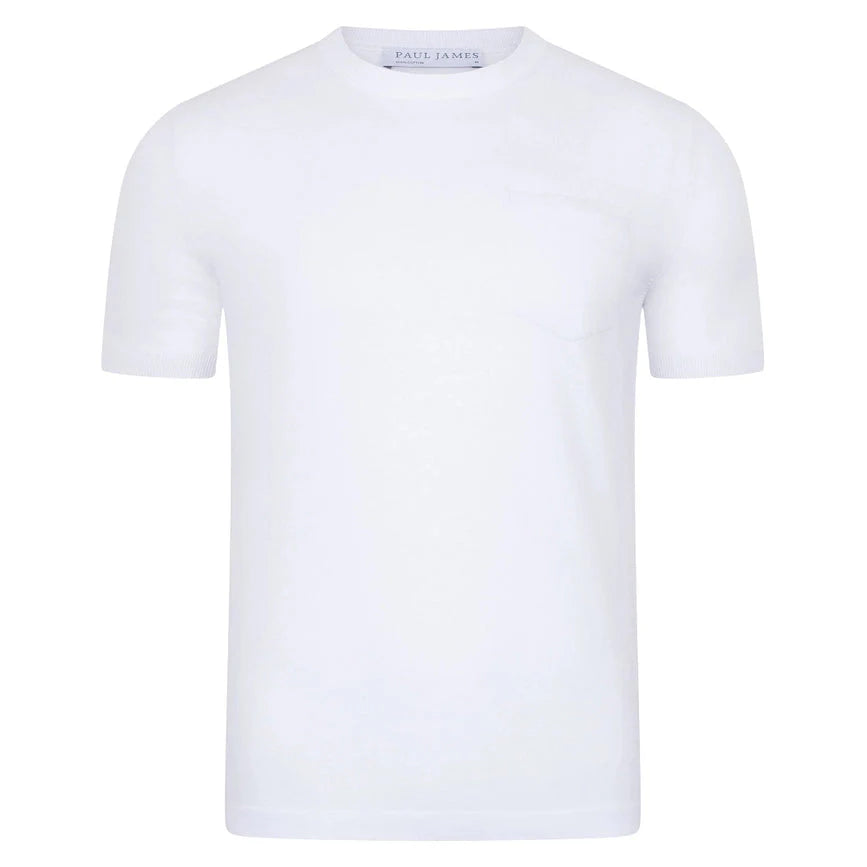 Mens Ultra Fine Cotton Knitted Pocket T-Shirt White