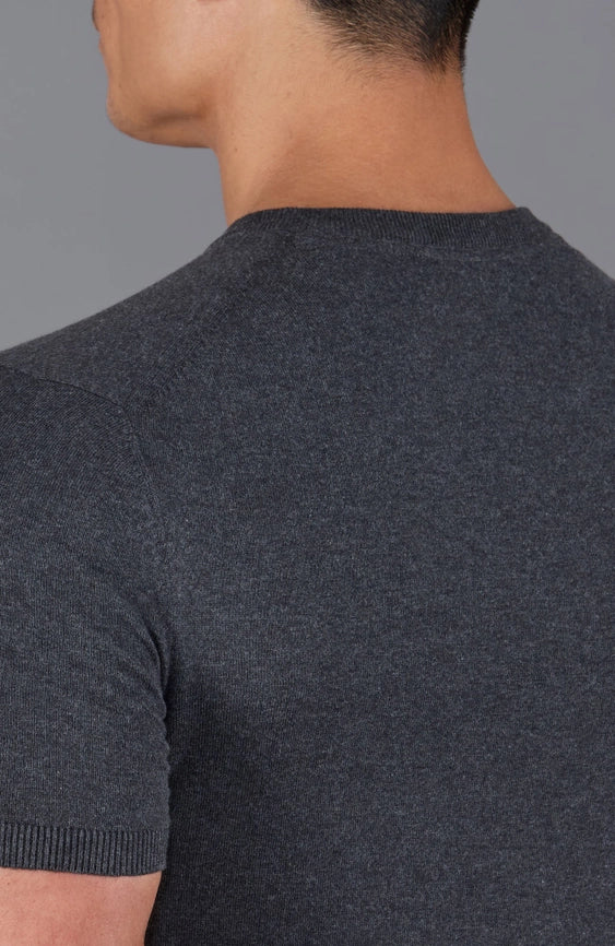 Mens Ultra Fine Cotton Knitted T-Shirt  Anthracite