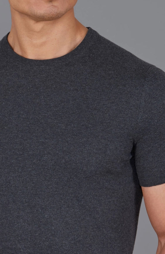 Mens Ultra Fine Cotton Knitted T-Shirt  Anthracite