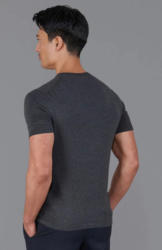 Mens Ultra Fine Cotton Knitted T-Shirt  Anthracite