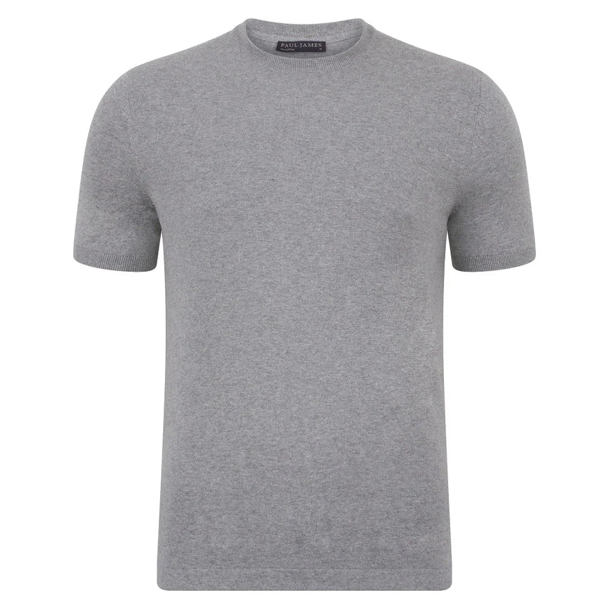 Mens Ultra Fine Cotton Knitted T-Shirt  Ash Grey