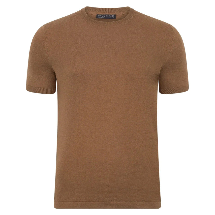 Mens Ultra Fine Cotton Knitted T-Shirt Camel