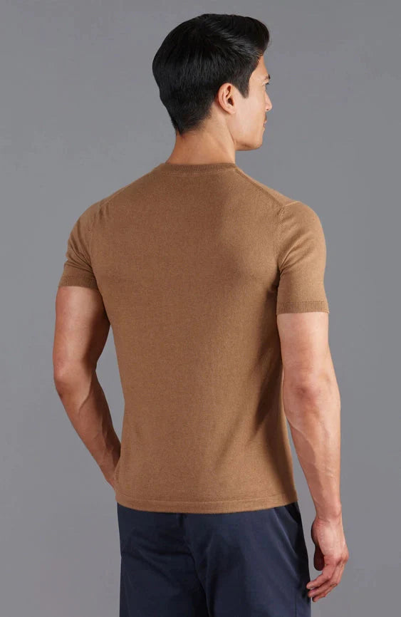 Mens Ultra Fine Cotton Knitted T-Shirt Camel