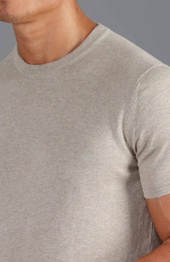 Mens Ultra Fine Cotton Knitted T-Shirt Fawn