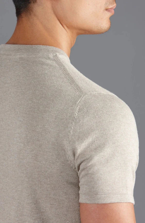Mens Ultra Fine Cotton Knitted T-Shirt Fawn