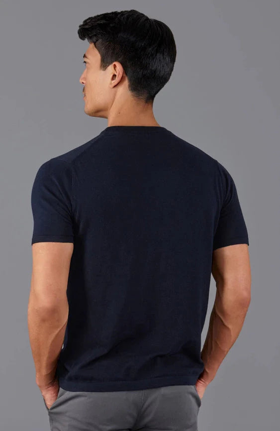 Mens Ultra Fine Cotton Knitted T-Shirt  Navy
