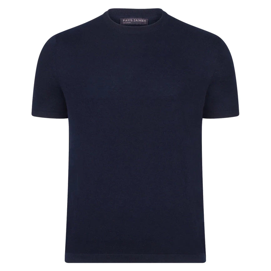 Mens Ultra Fine Cotton Knitted T-Shirt  Navy