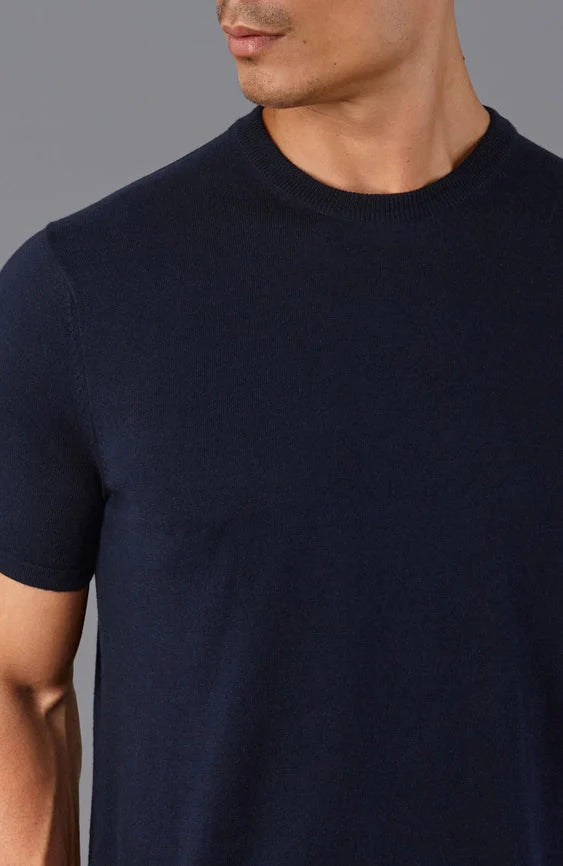 Mens Ultra Fine Cotton Knitted T-Shirt  Navy