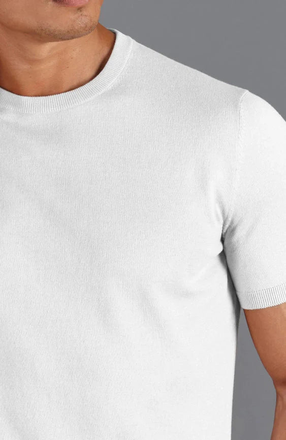 Mens Ultra Fine Cotton Knitted T-Shirt  White