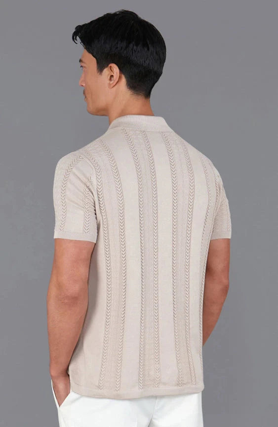 Mens Ultra Fine Cotton Open Knit Cuban Collar Shirt Linen