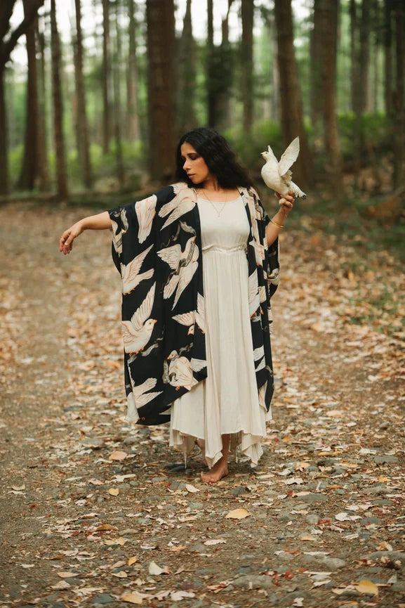 Midnight Doves Bohemian Goddess Starduster Kimono w/ Message