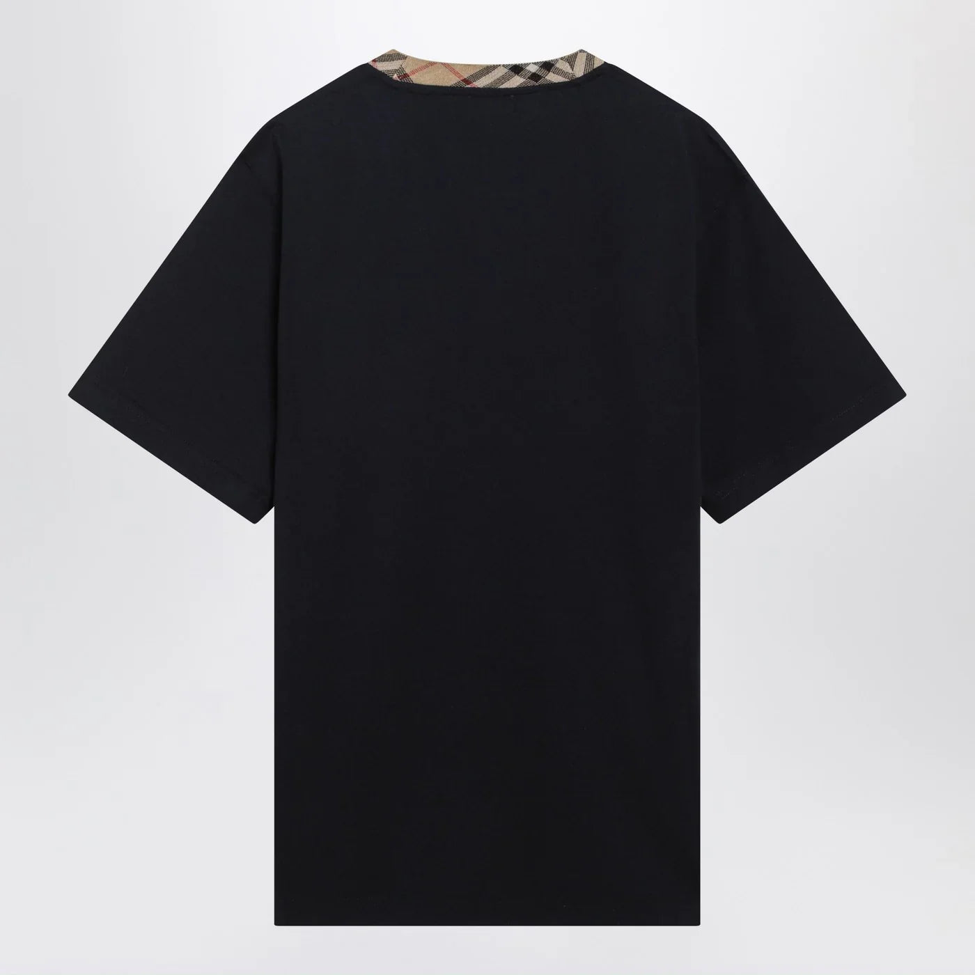 Navy Cotton T-Shirt with Breathable Check Trim for Everyday Comfort