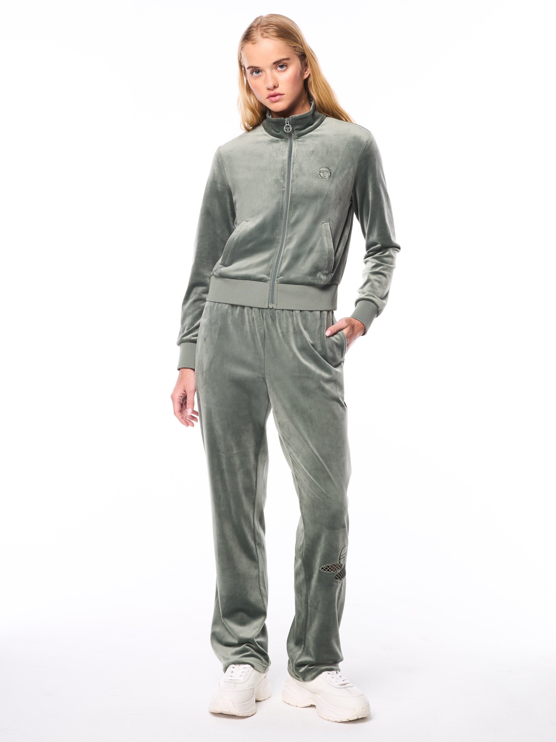 Nuvola Velour Track Pant-Agave Green