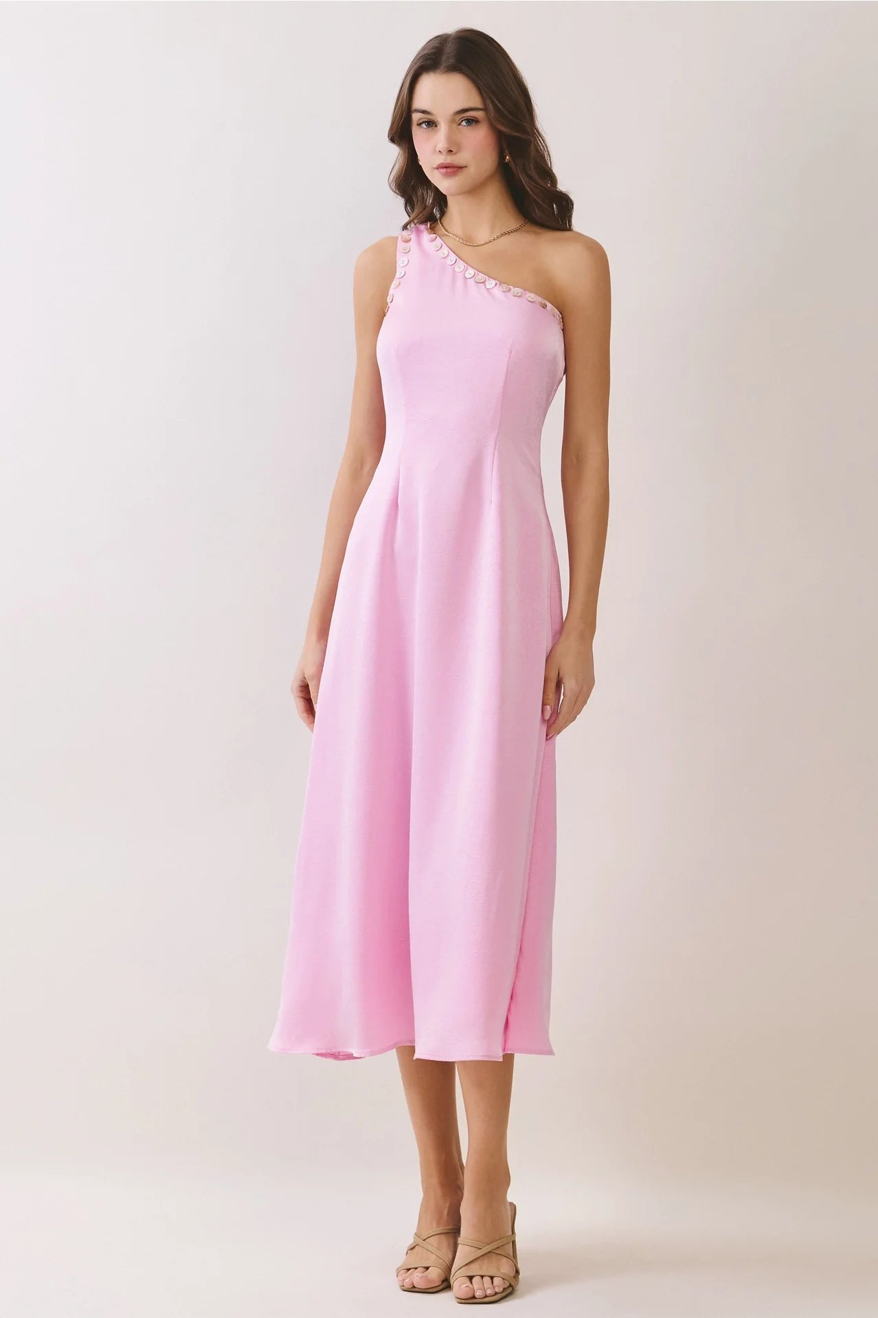 One Shoulder Button Detail Midi Dress