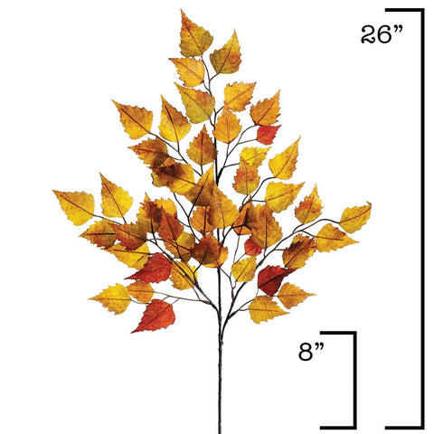 26" Faux Birch Leaf Stem Orange / Mustard / Yellow
