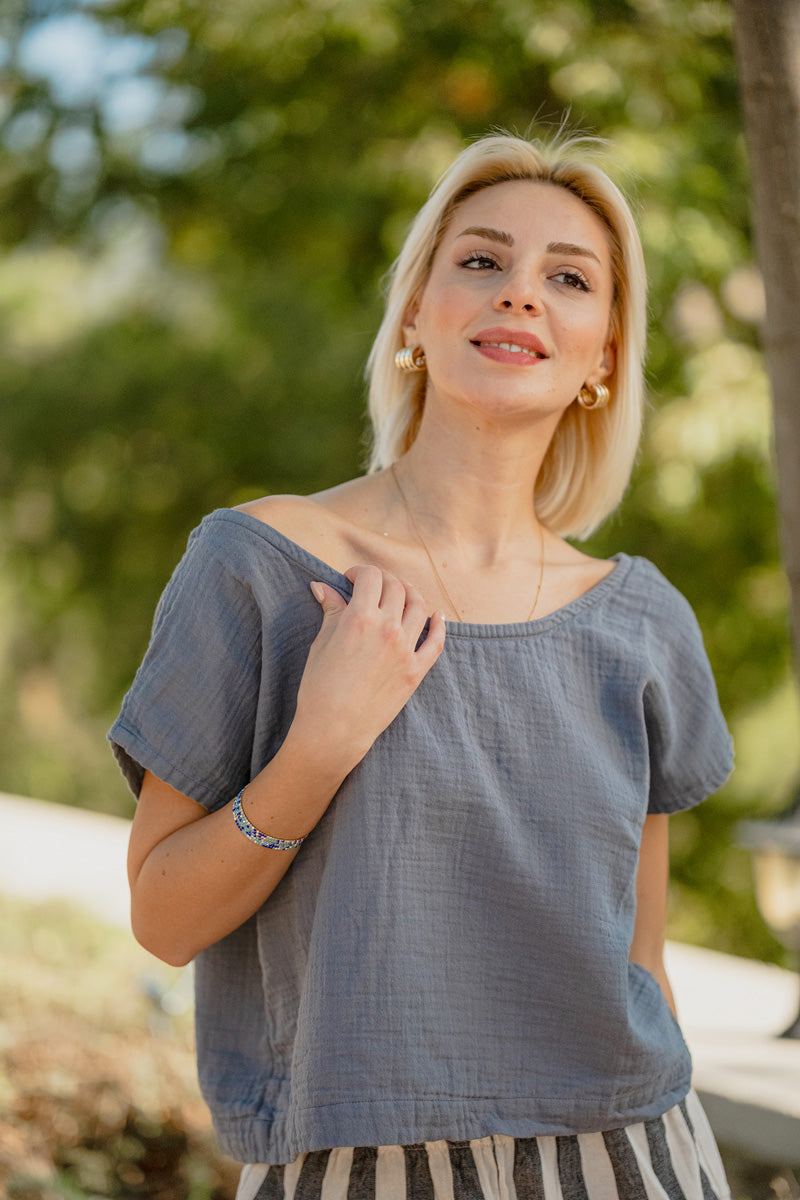 Organic Cotton Gauze Blouse with Button-Back