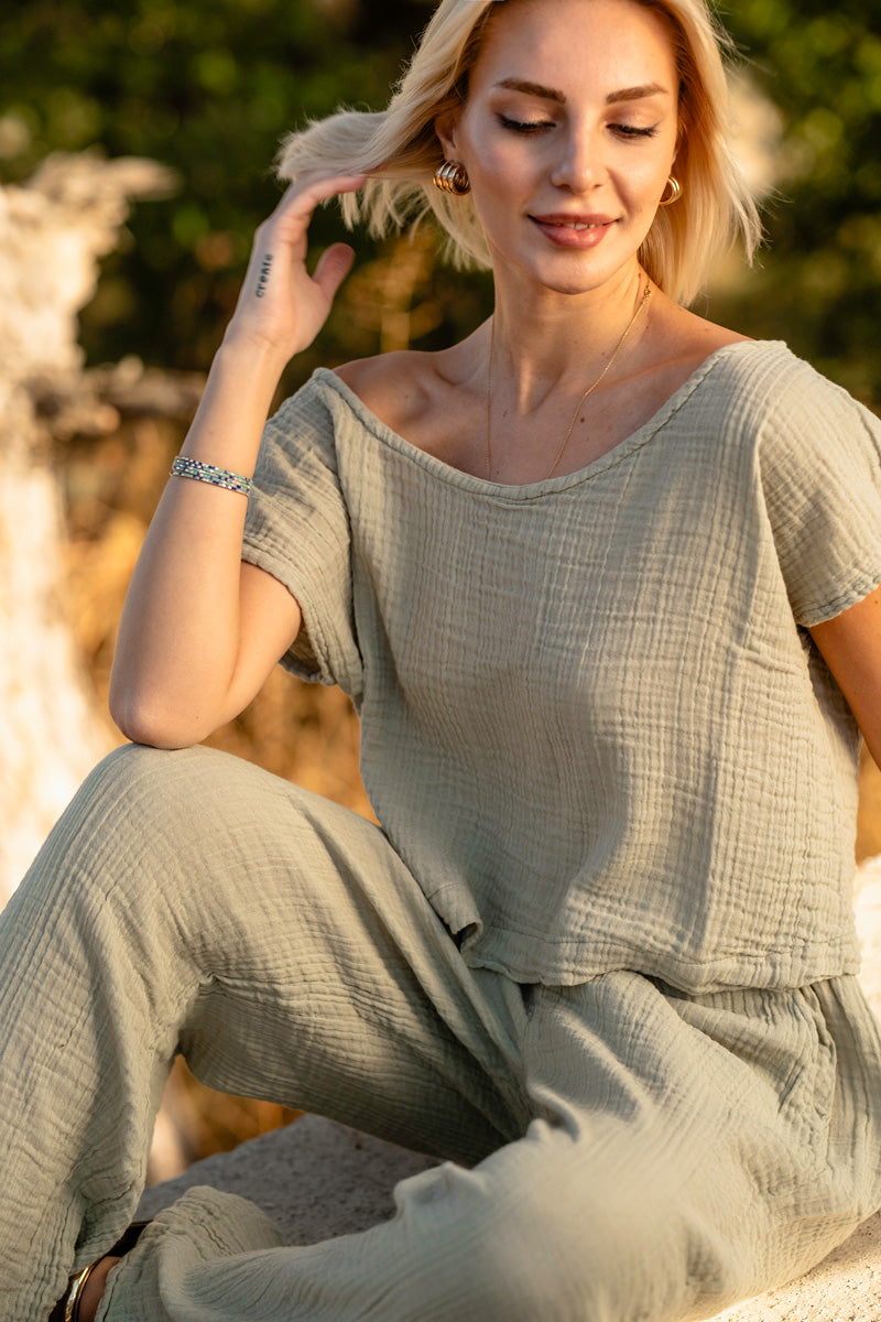 Organic Cotton Gauze Blouse with Button-Back