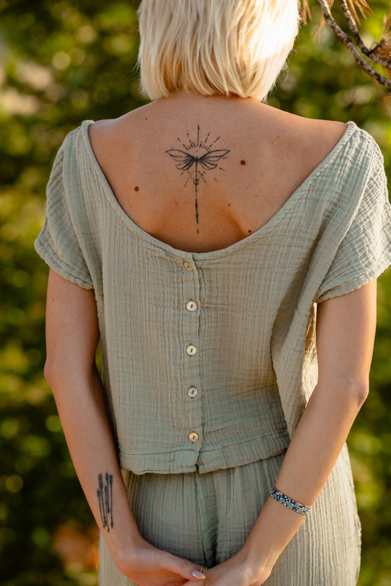 Organic Cotton Gauze Blouse with Button-Back
