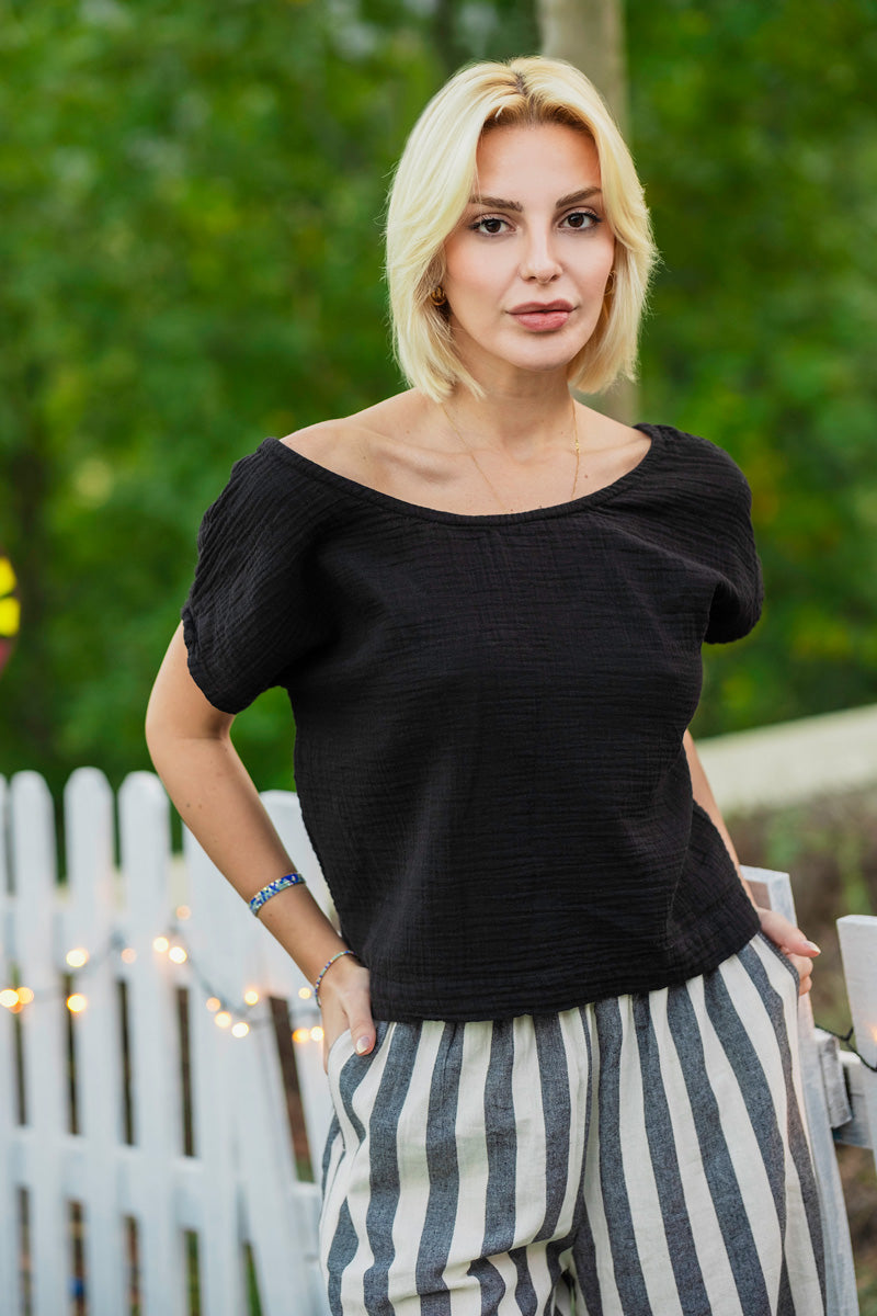 Organic Cotton Gauze Blouse with Button-Back