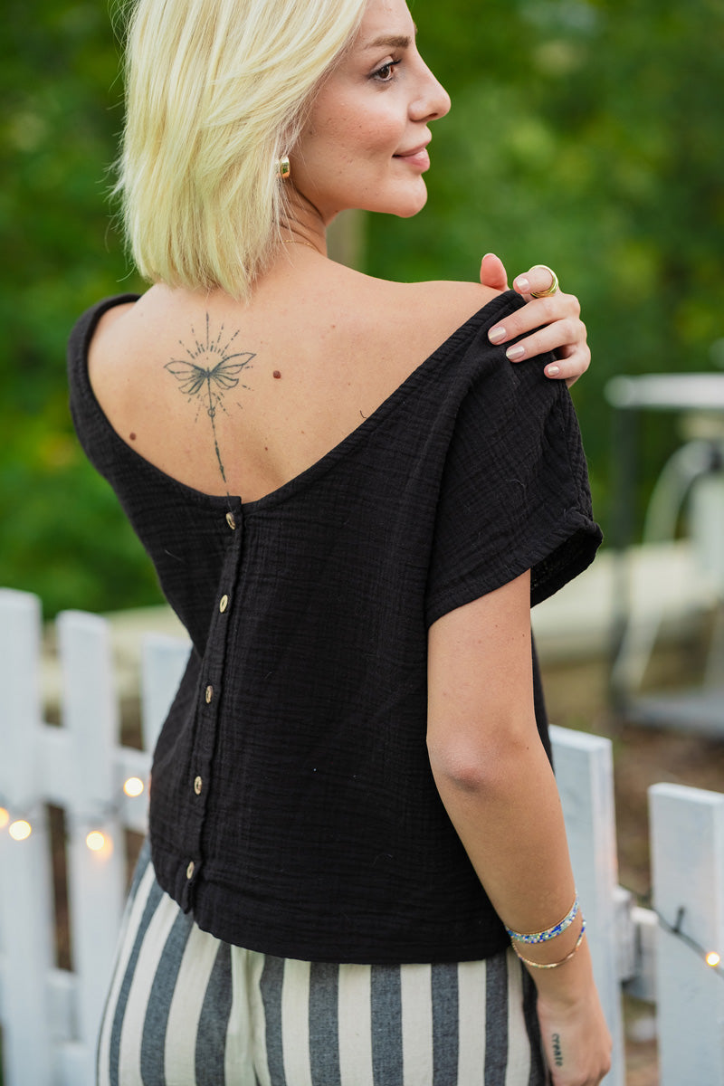 Organic Cotton Gauze Blouse with Button-Back