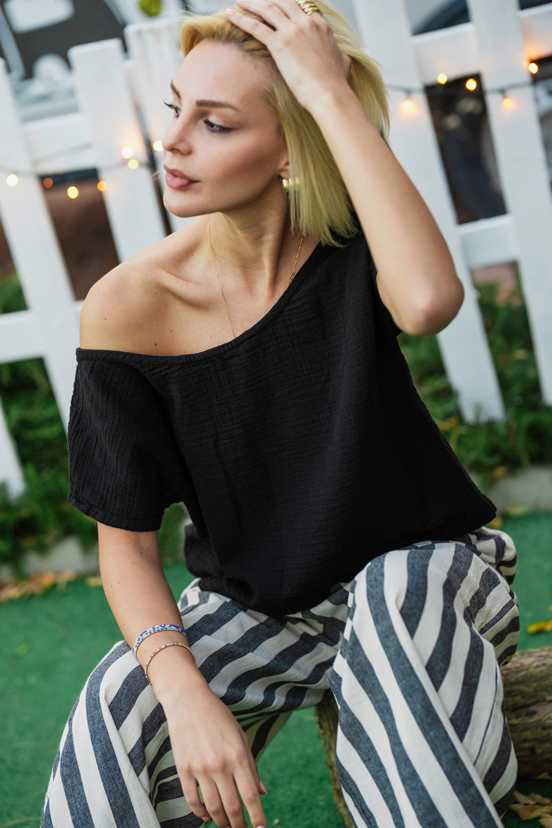 Organic Cotton Gauze Blouse with Button-Back