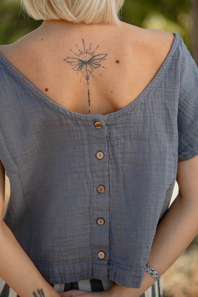 Organic Cotton Gauze Blouse with Button-Back