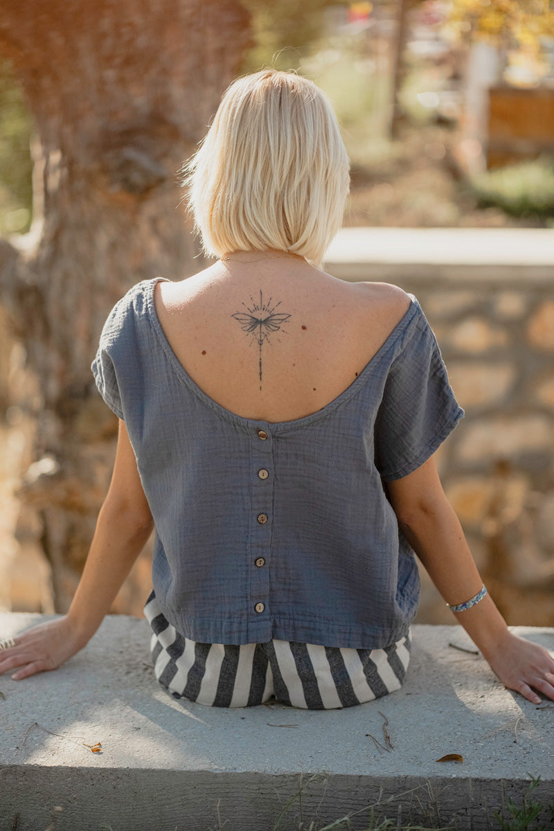 Organic Cotton Gauze Blouse with Button-Back