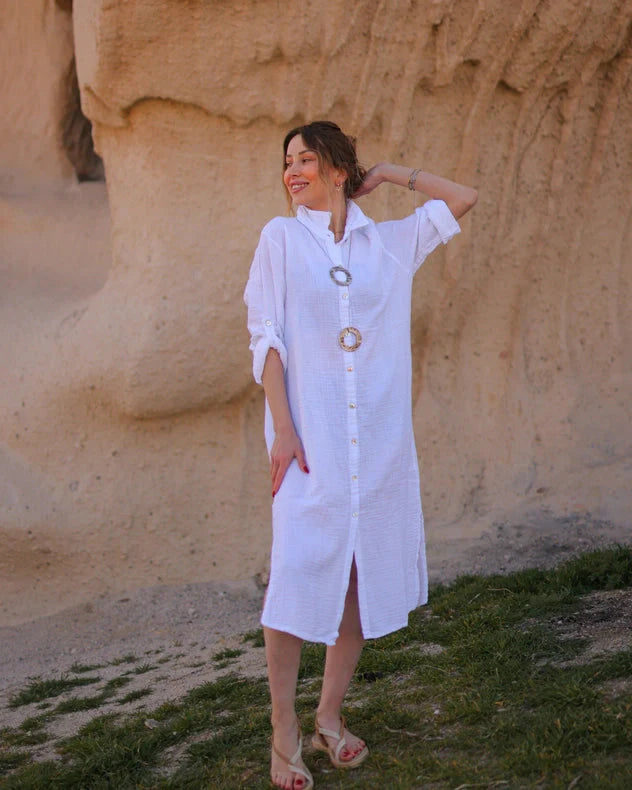 Organic Muslin Cotton White Shirt White