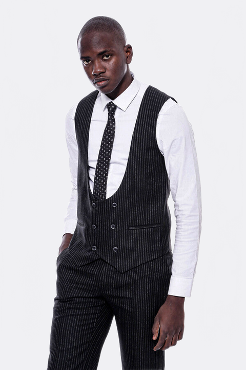 Striped Black Double Breasted Suit - Wessi