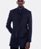 Mandarin Collar Navy Checked Coat - Wessi