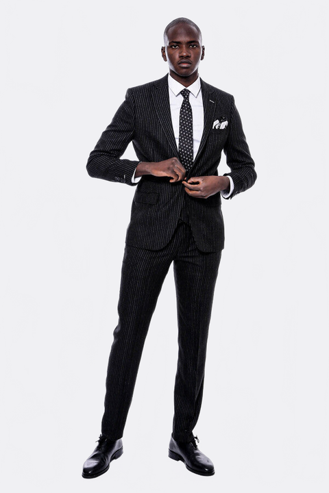 Striped Black Double Breasted Suit - Wessi