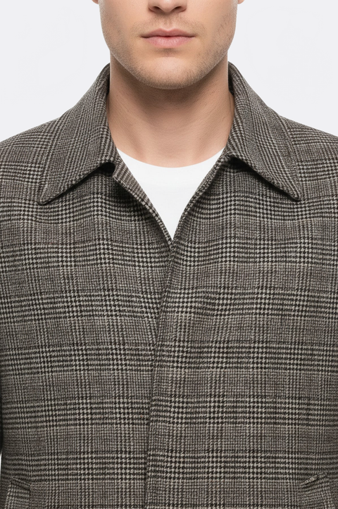 Brown Checked Hidden Button Coat - Wessi